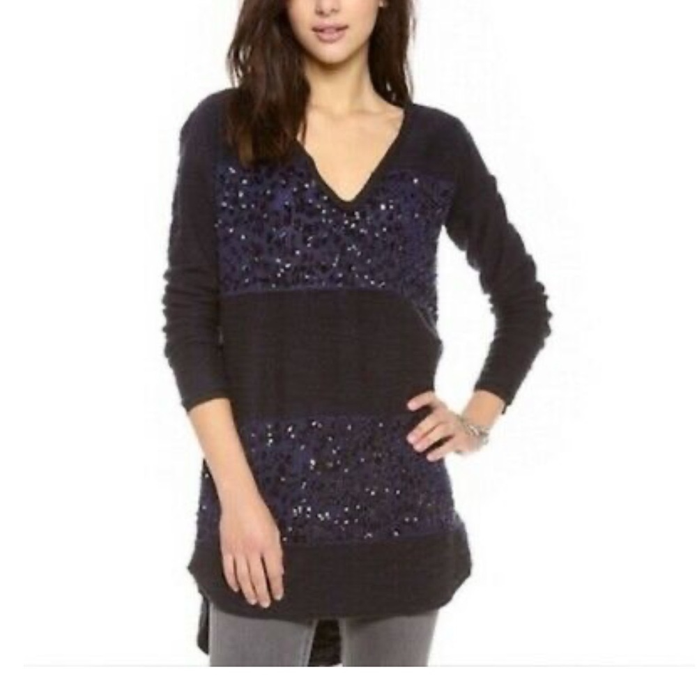 Free People Sequin Striped Tunic Sweater